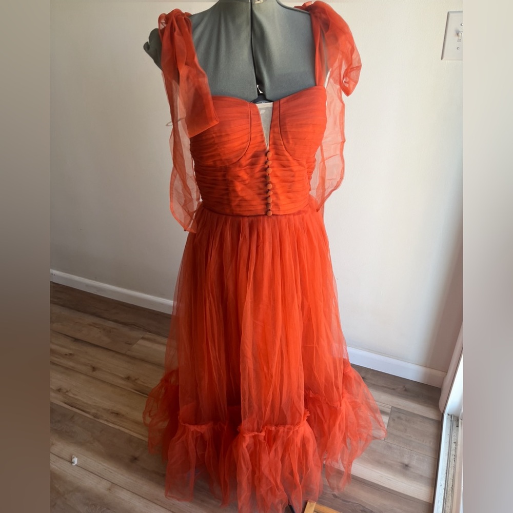 Rust orange,midi, front slit prom dress